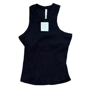 NWT FABLETICS High Neck Rib Built-In Bra Tank Black L